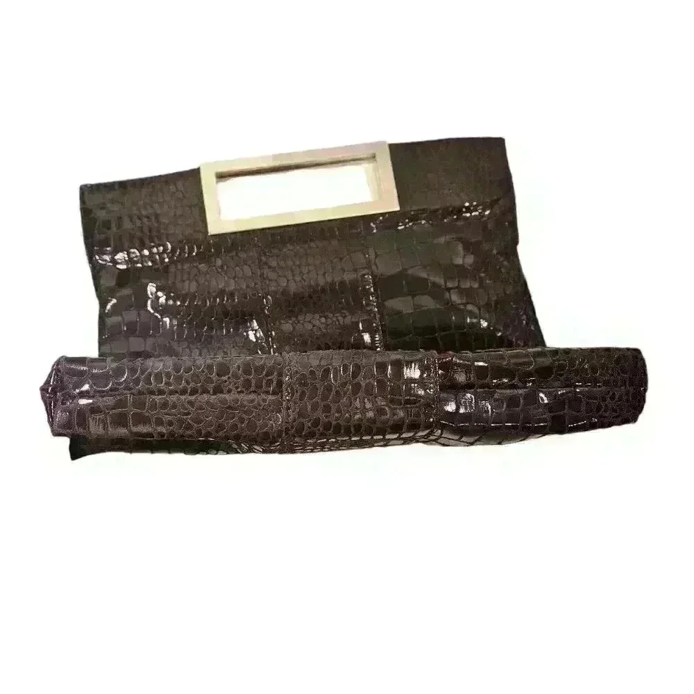 Enzo Angiolini Plum / Black Faux Snakeskin - SUPER SOFT LEATHER - Clutch Handbag